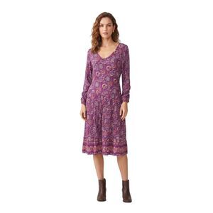 Garnet Hill Purple Paisley 3/4 Sleeve Drop Waist Dress Size 10